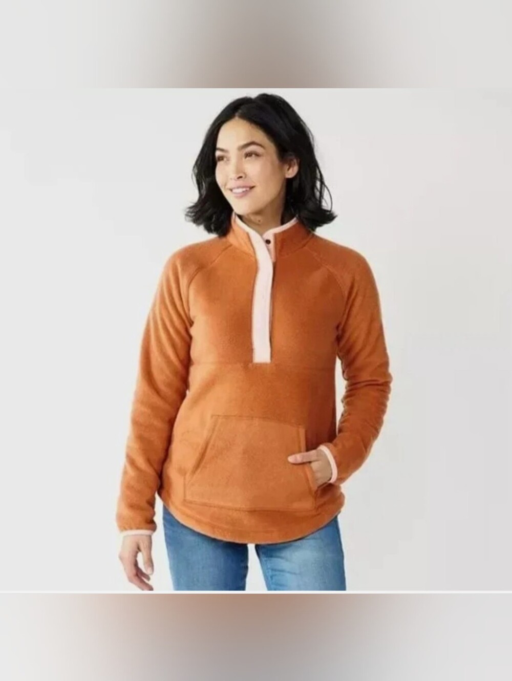 Sonoma Half-Zip Fleece Pullover in Rust with Cream Trim